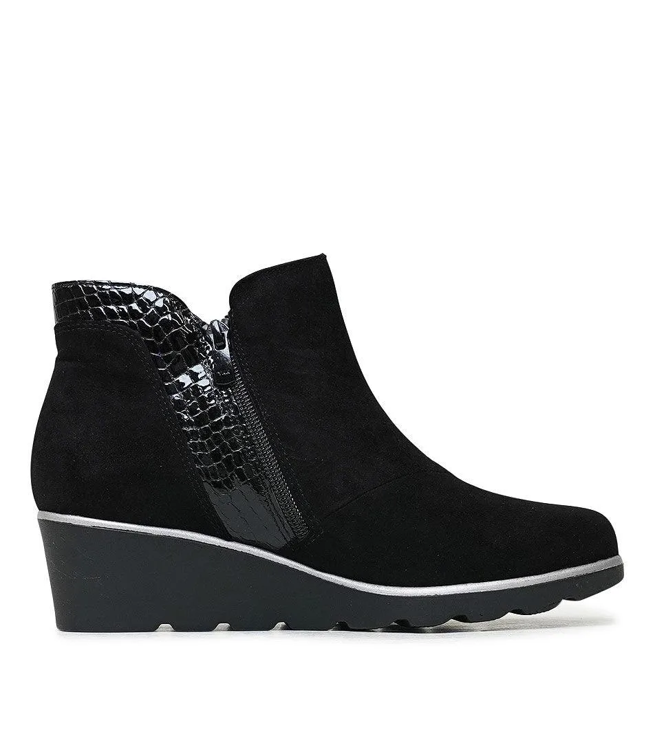 3733 Black Suede Wedge Boots