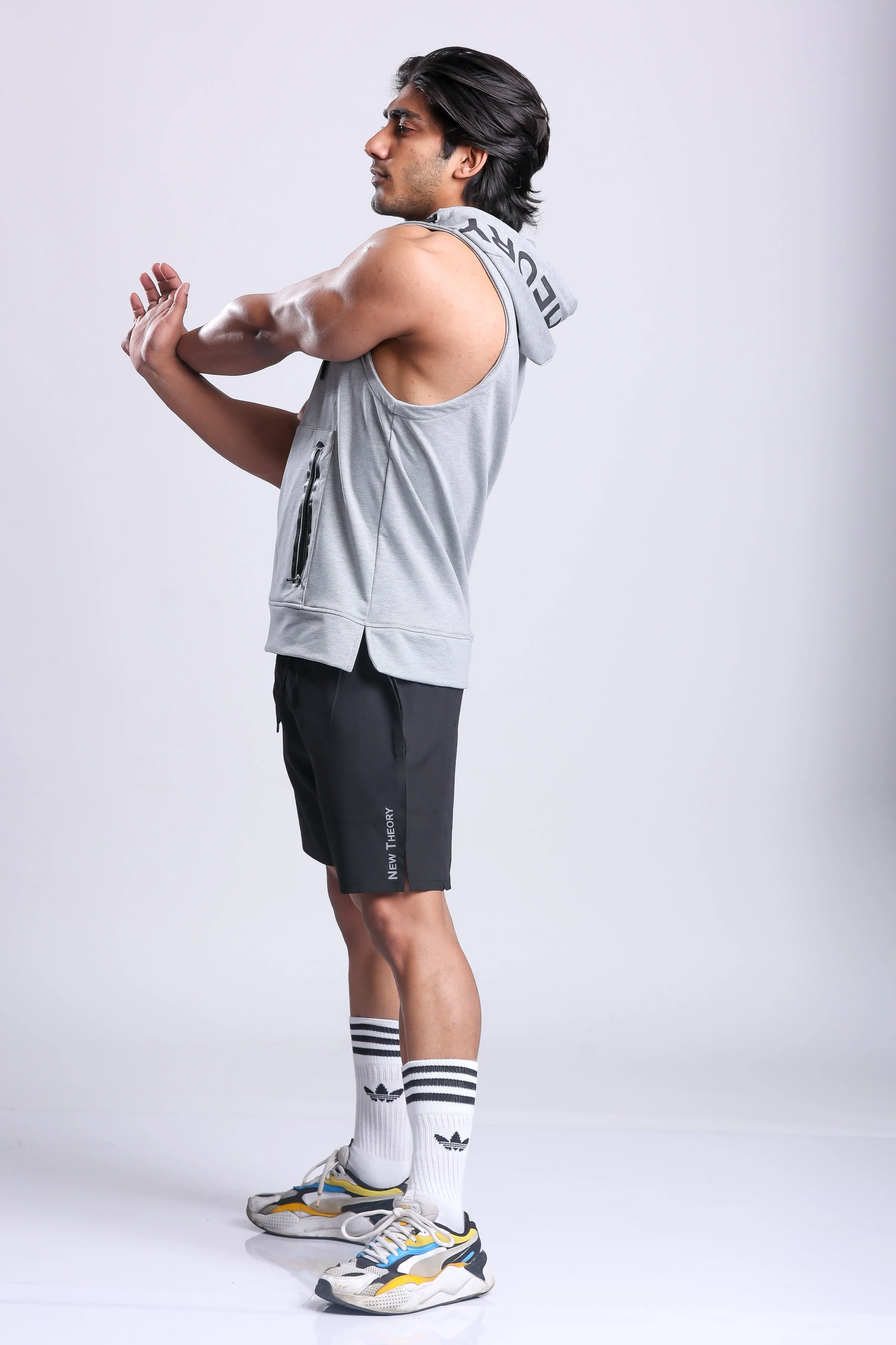 Athletic Training Sleeveless Hoodie- Grey