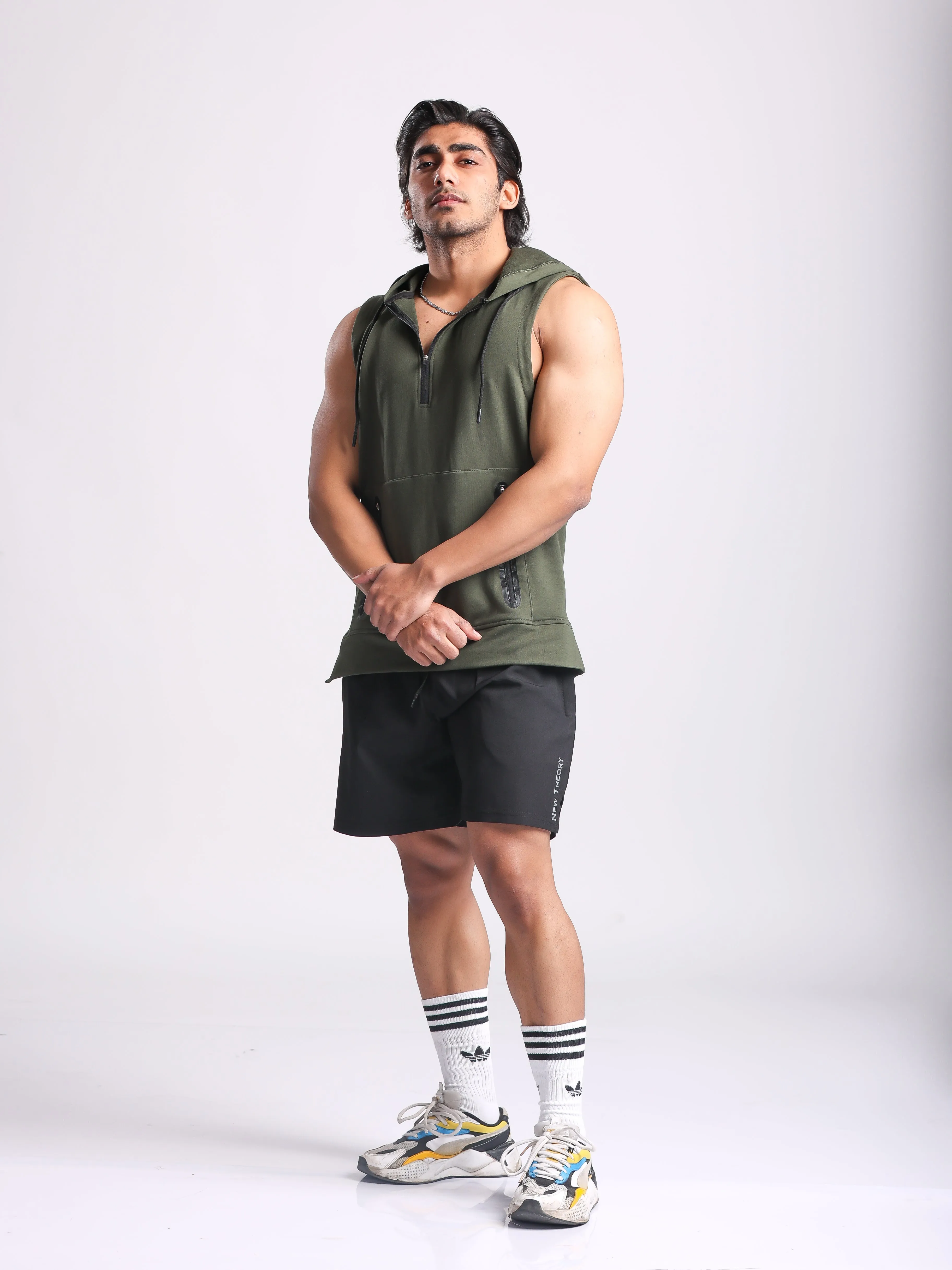 Athletic Training Sleeveless Hoodie- Olive