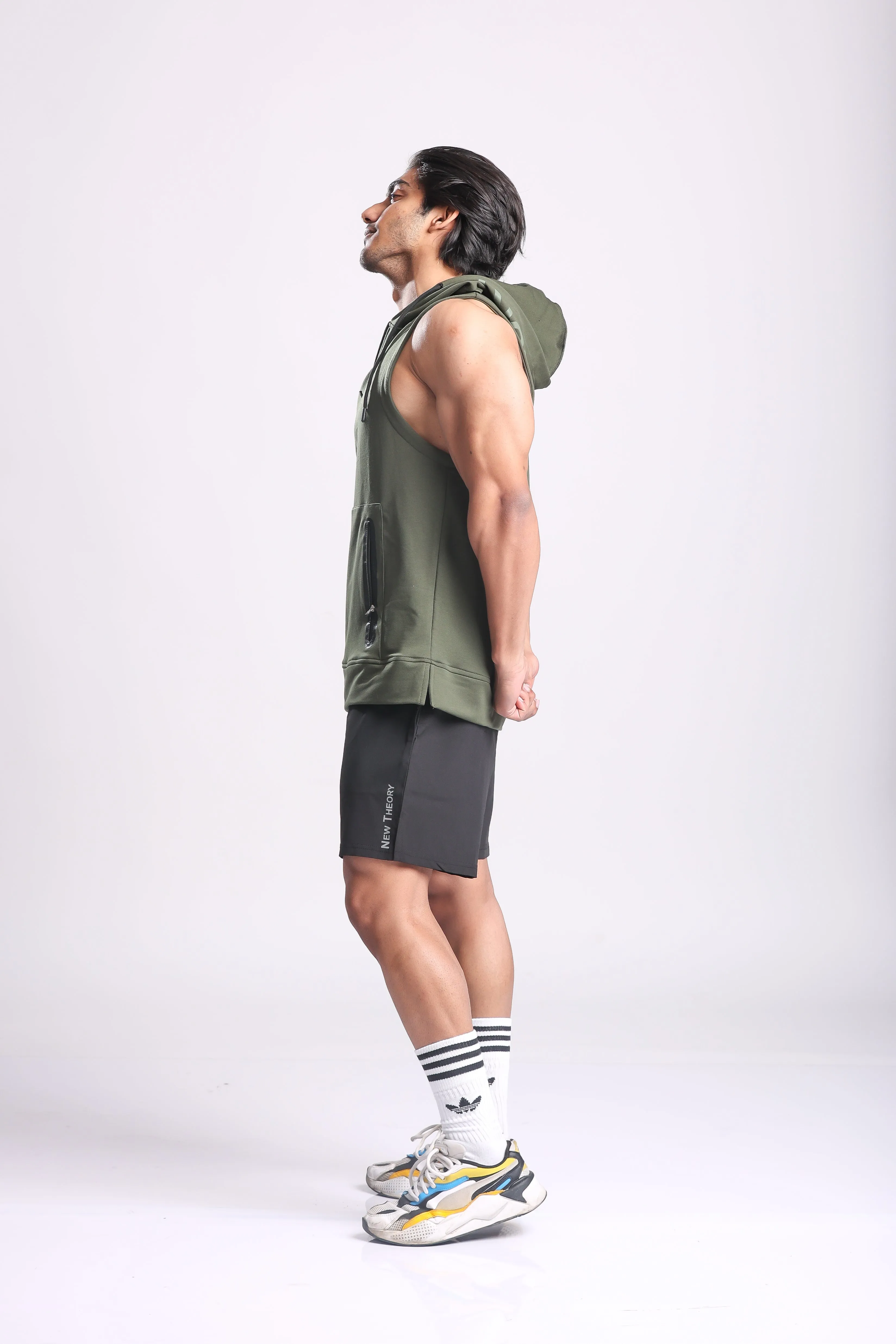 Athletic Training Sleeveless Hoodie- Olive