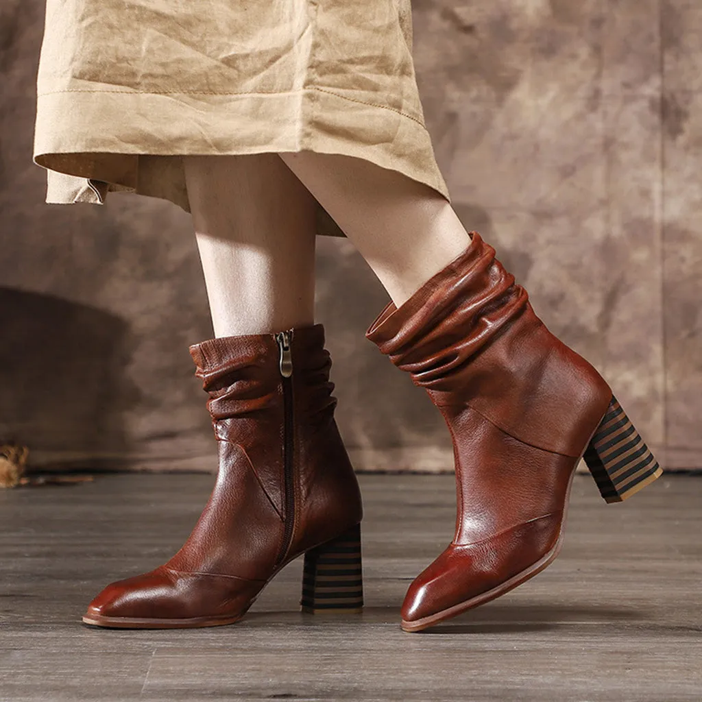 Autumn Winter Vintage Leather High Heels Comfortable Boots | Gift Shoes