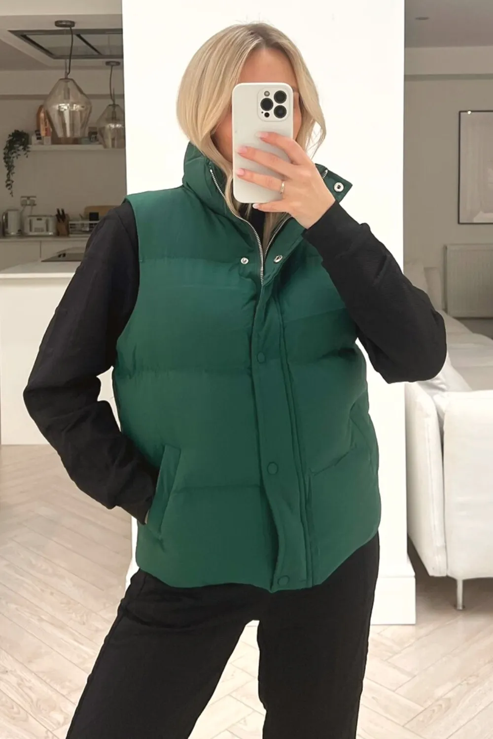 Bhodie forest green short zip up padded gilet