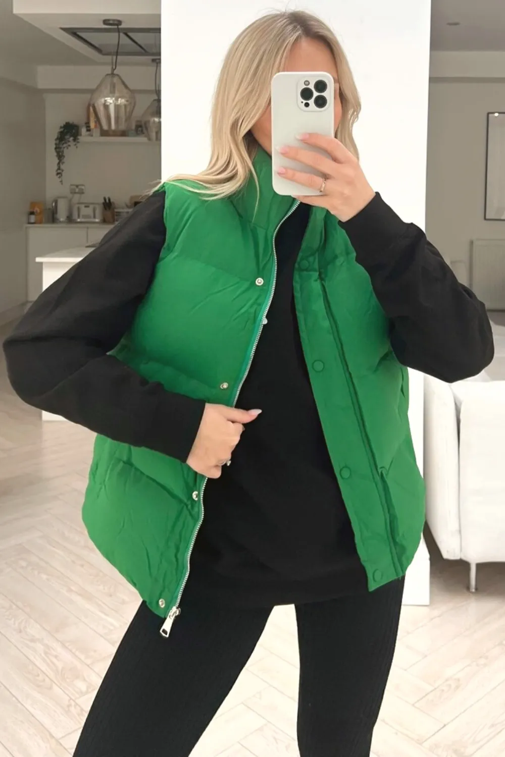 Bhodie green short zip up padded gilet