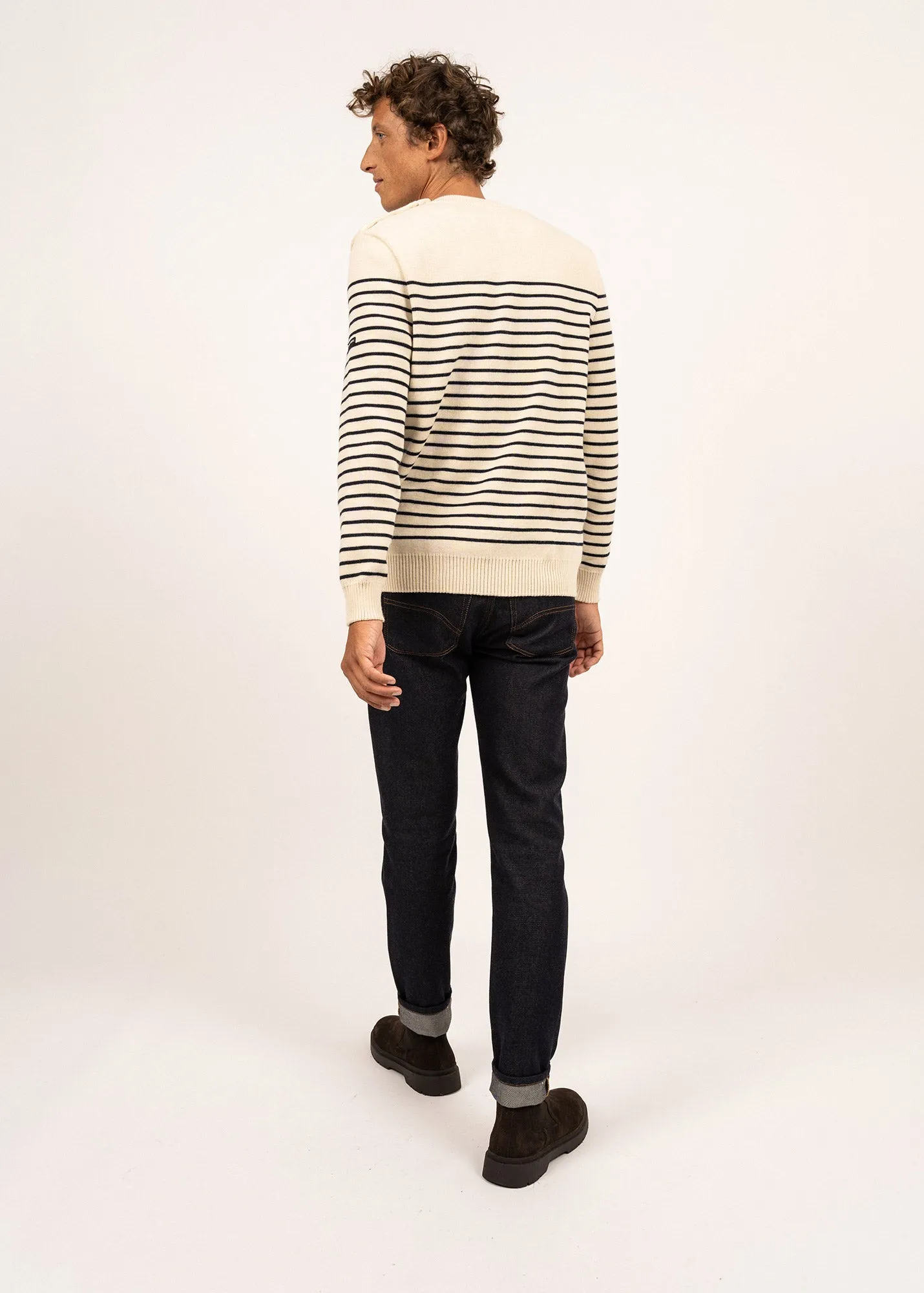 Binic striped sailor jumper - regular fit, in pure new wool (ECRU/MARINE)