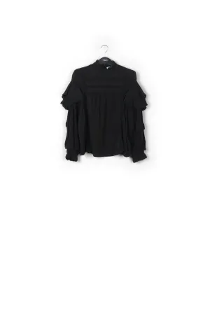 Black ruffled lace-trimmed top