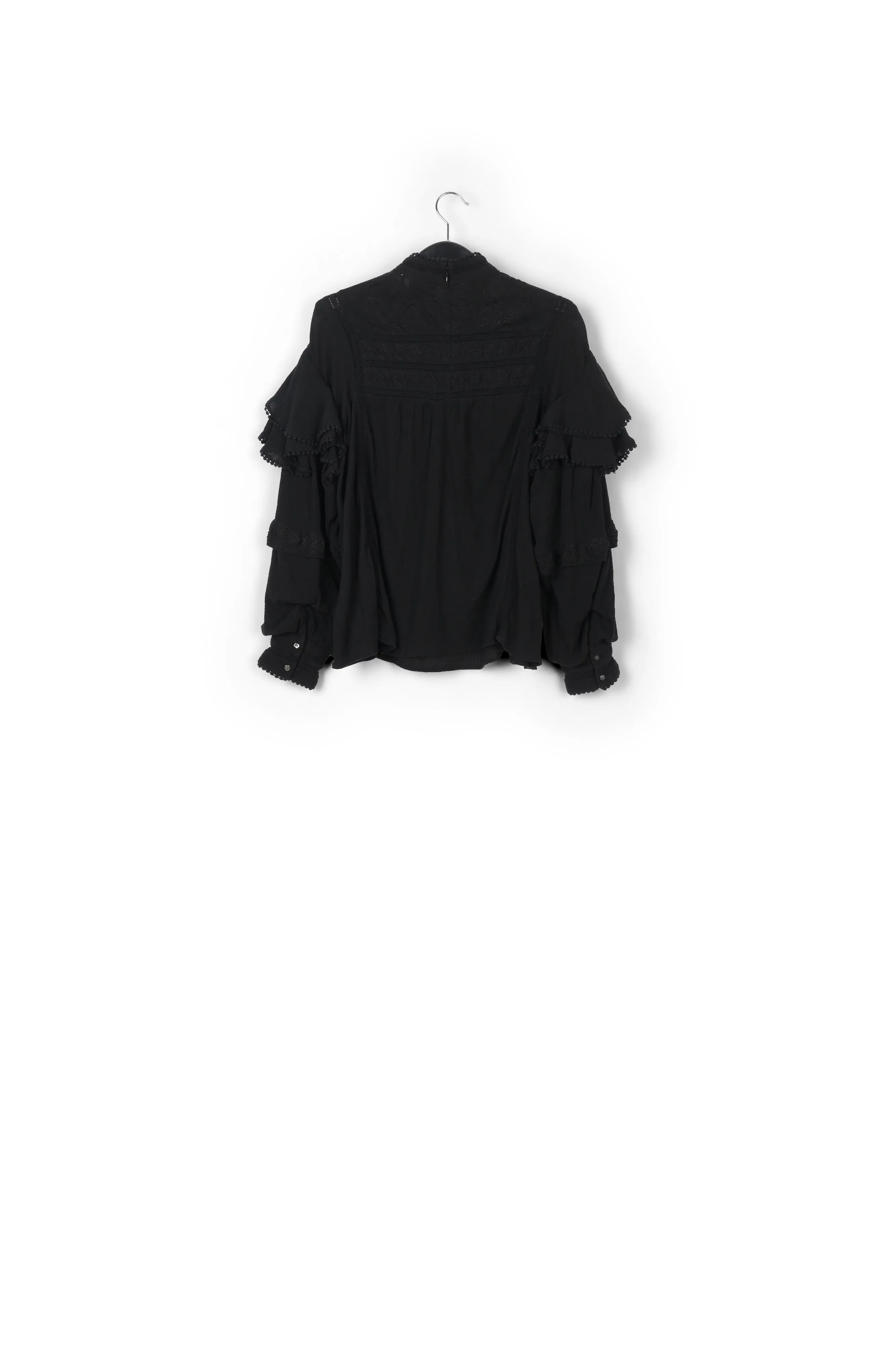 Black ruffled lace-trimmed top