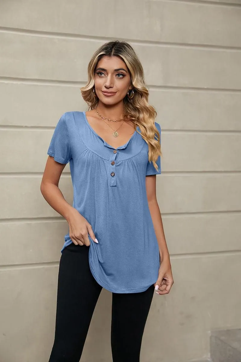 BUTTON NECK TUNIC TOP