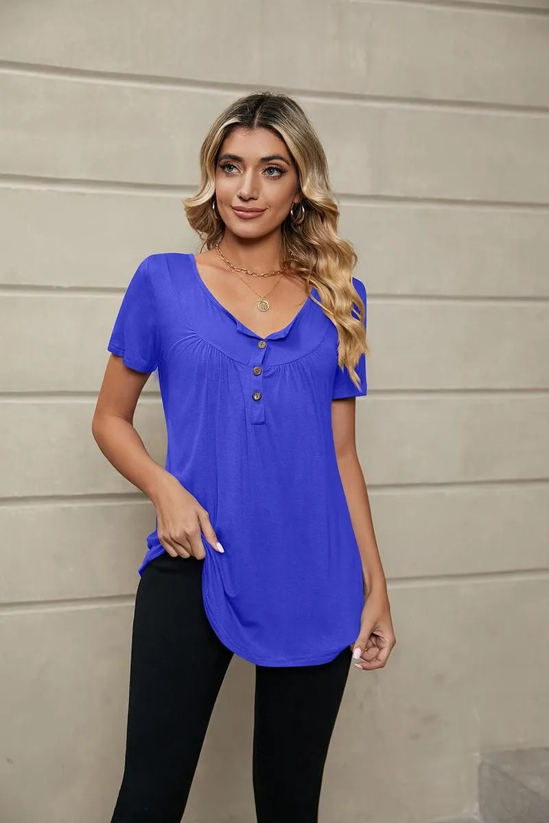 BUTTON NECK TUNIC TOP