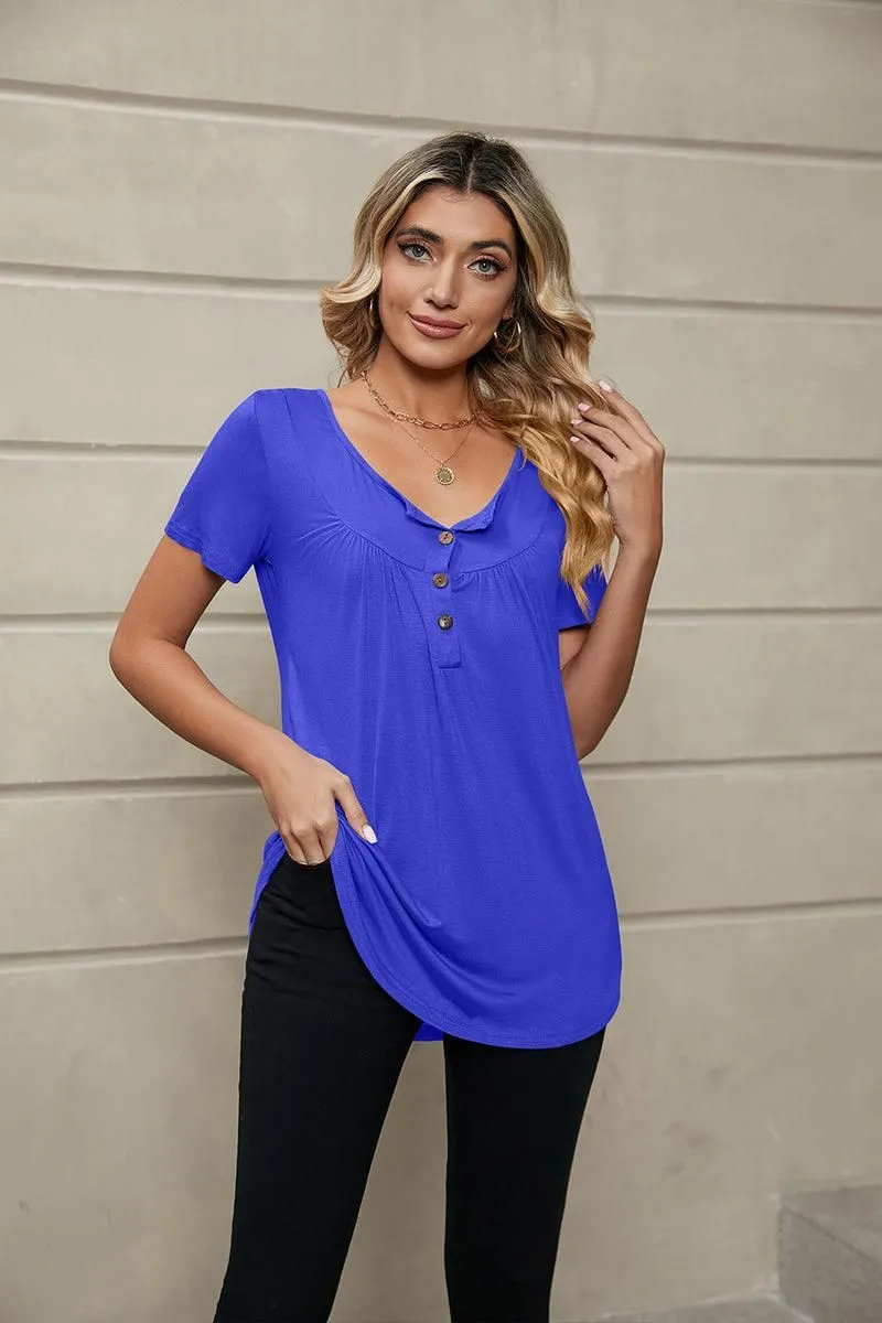 BUTTON NECK TUNIC TOP