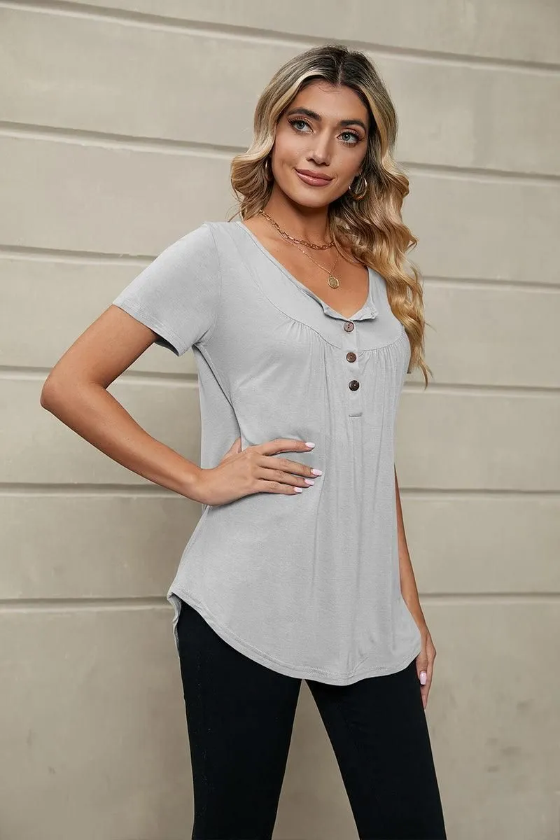 BUTTON NECK TUNIC TOP