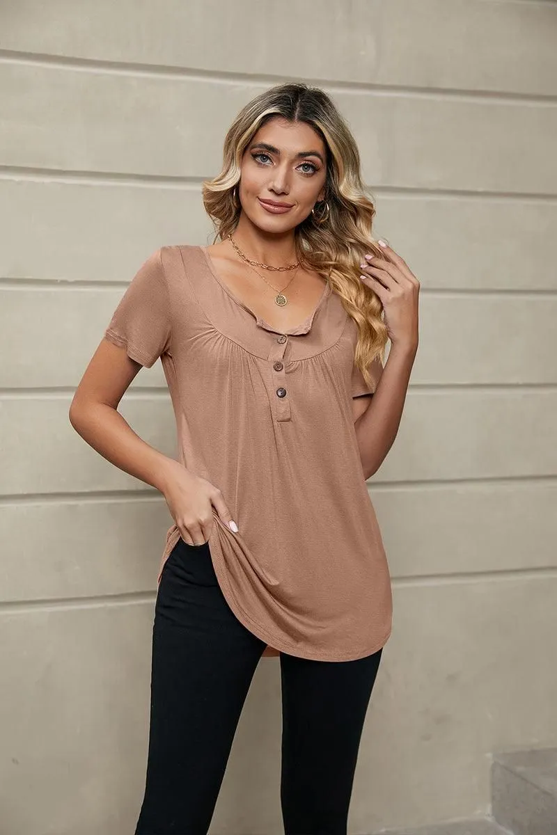 BUTTON NECK TUNIC TOP