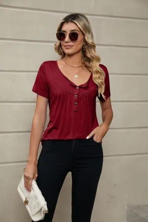 BUTTON NECK TUNIC TOP