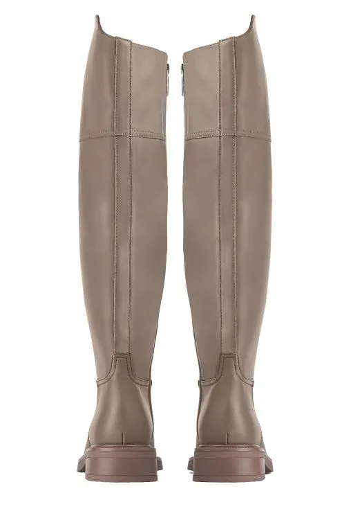 Casual Block Heeled Boots - Beige