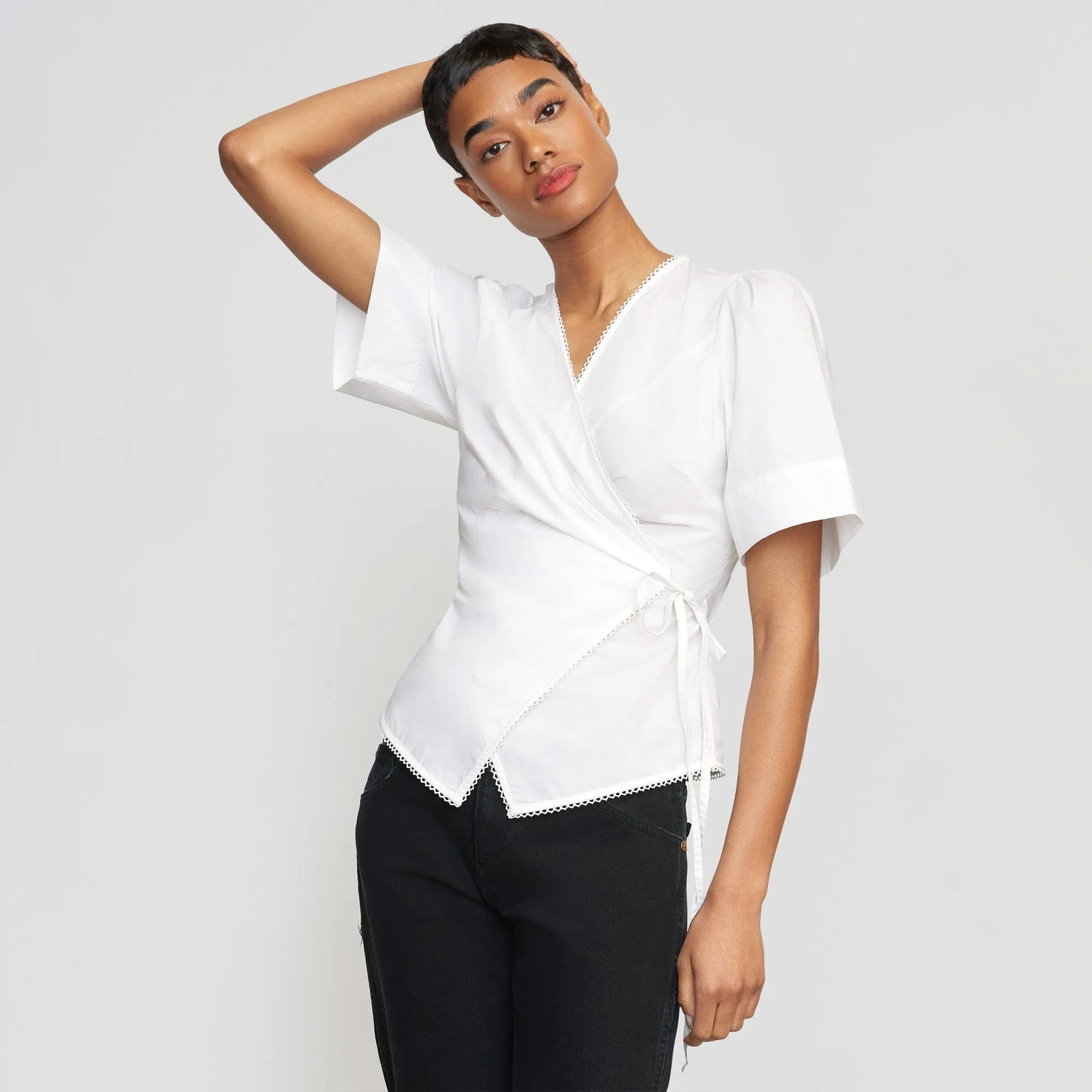 Chidi Structured Short-Sleeve Wrap Blouse