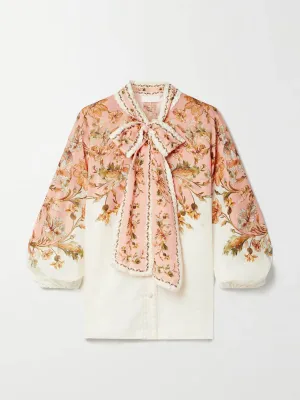 Chintz embroidered floral-print blouse