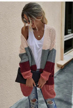 Color Block Open Front Cardi