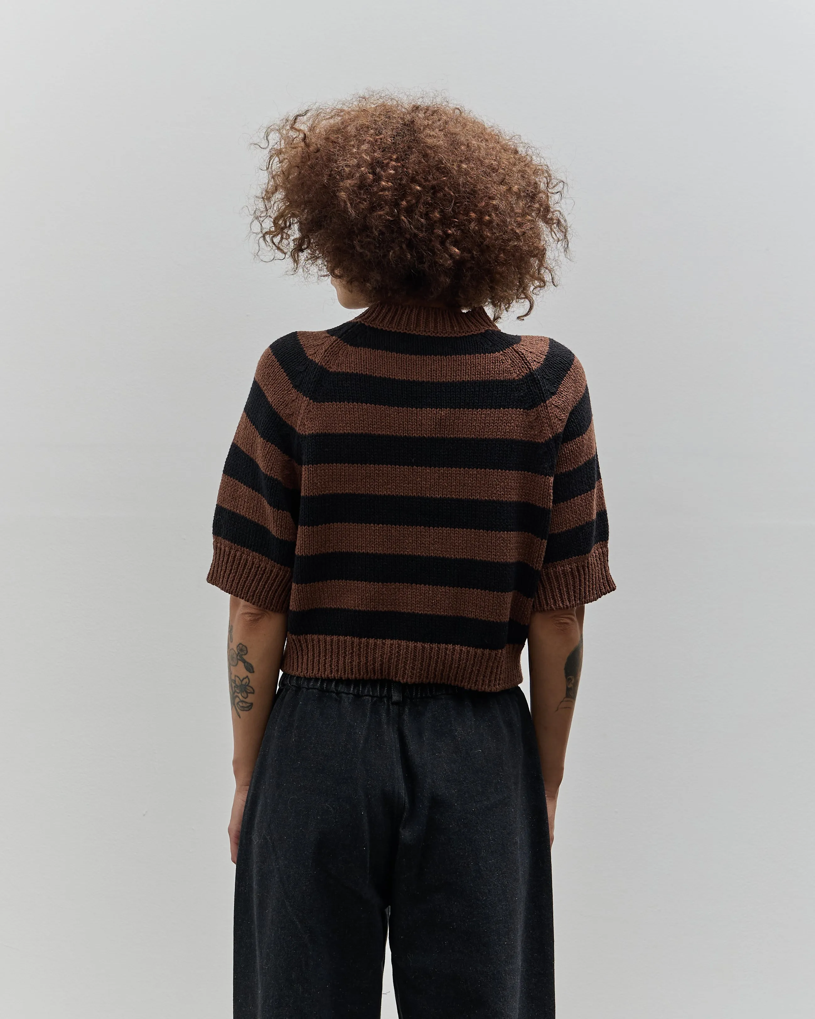 Cordera Buttoned Striped Top, Brown/Black