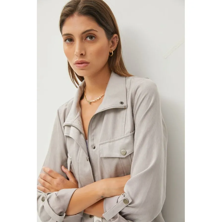 Cropped Utility Zipper Safari Jacket