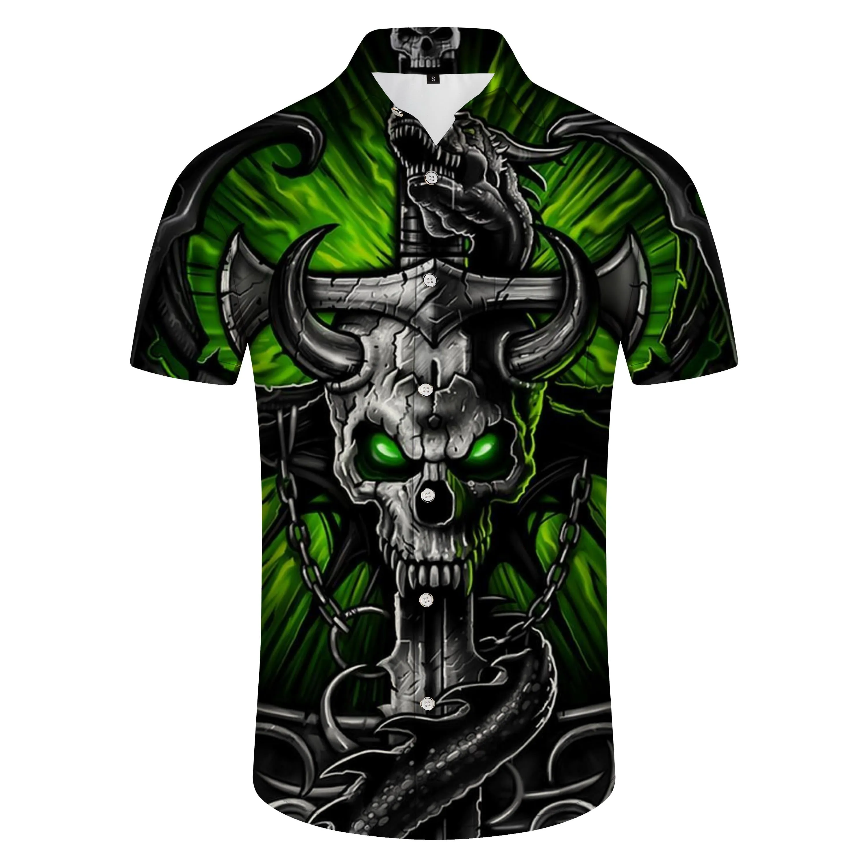 Daily Hawaiian button men's casual button shirt short sleeve clothing abstract 3d print black forest skull cow