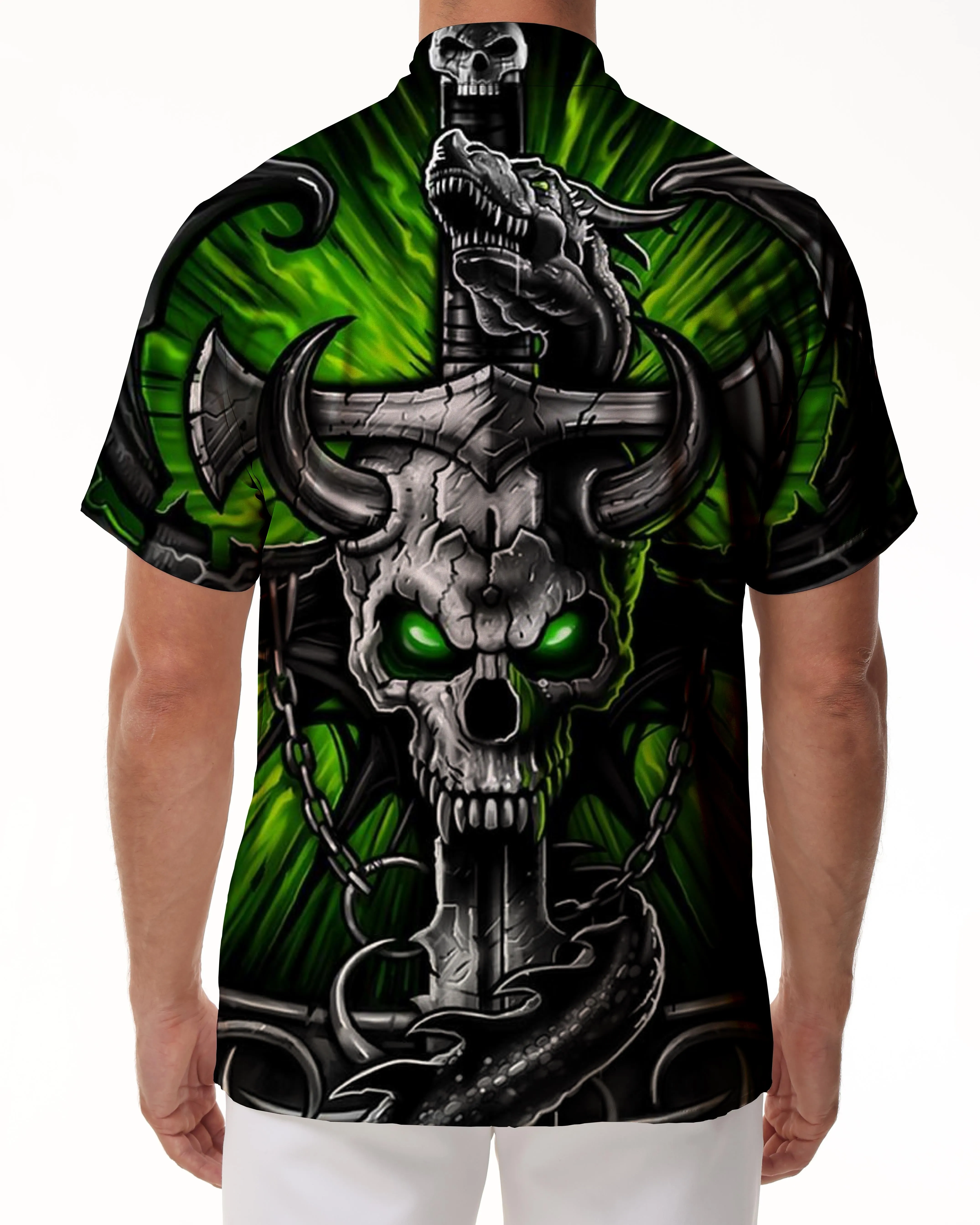 Daily Hawaiian button men's casual button shirt short sleeve clothing abstract 3d print black forest skull cow