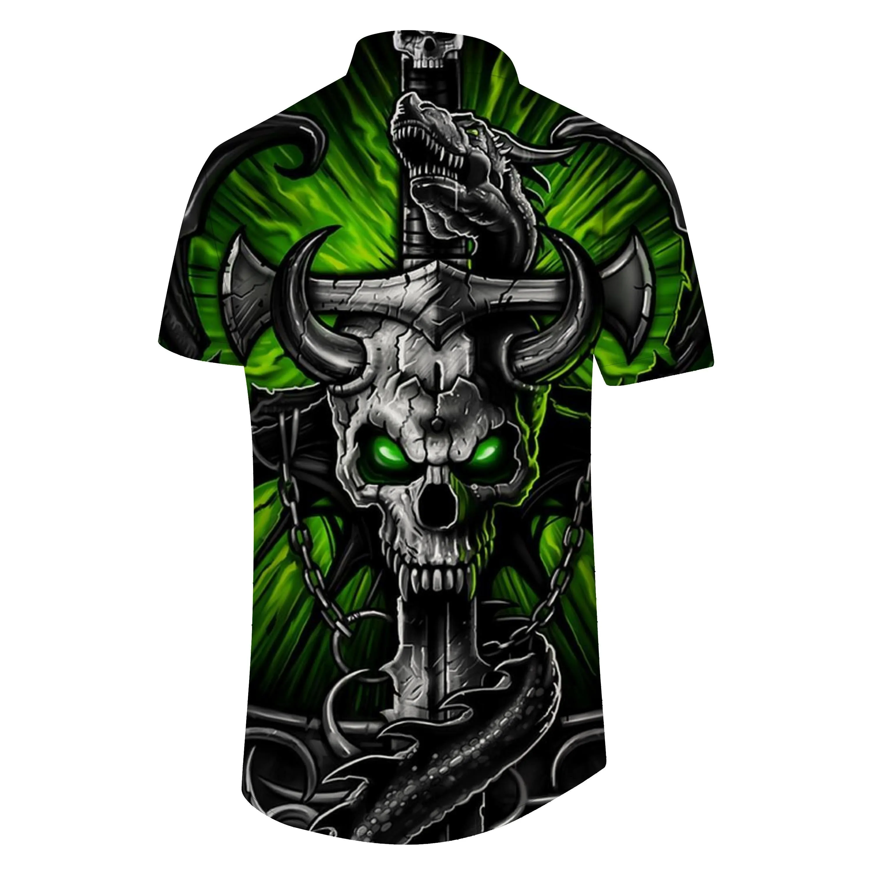 Daily Hawaiian button men's casual button shirt short sleeve clothing abstract 3d print black forest skull cow