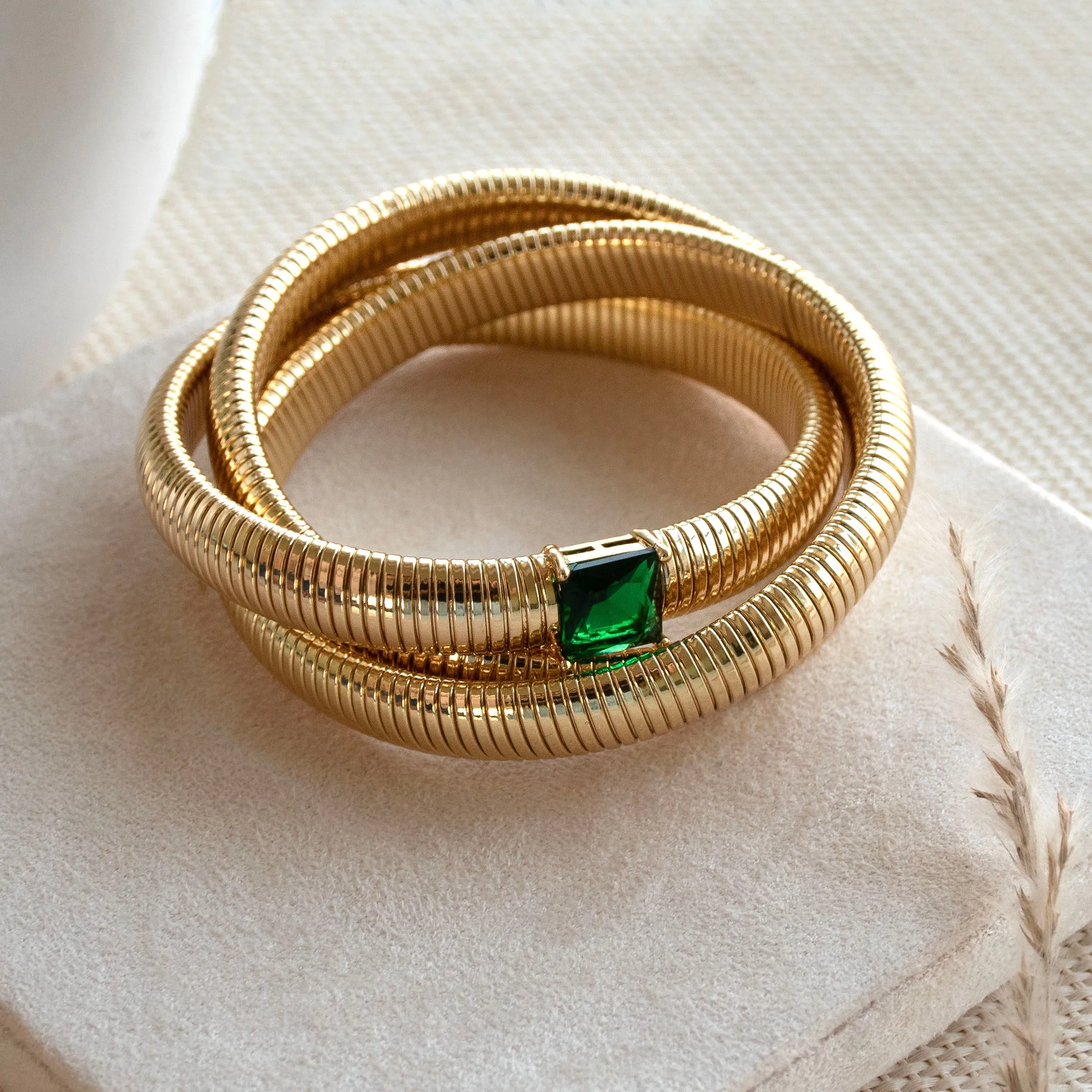 Emerald Chunky Twisted Bangle