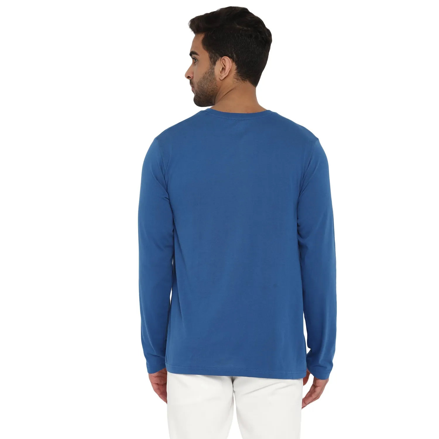 Essentials Blue Solid Round Neck T-Shirt