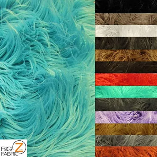 Faux Fake Fur Solid Mongolian Long Pile Fabric / Aqua / Ecoshag 15 Yard Bolt