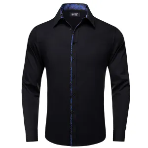 Hi-Tie Black Shirt with Blue Jacquard Collar Solid Shirt