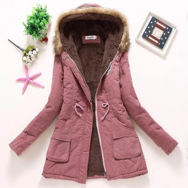 Hooded medium-long casual parka