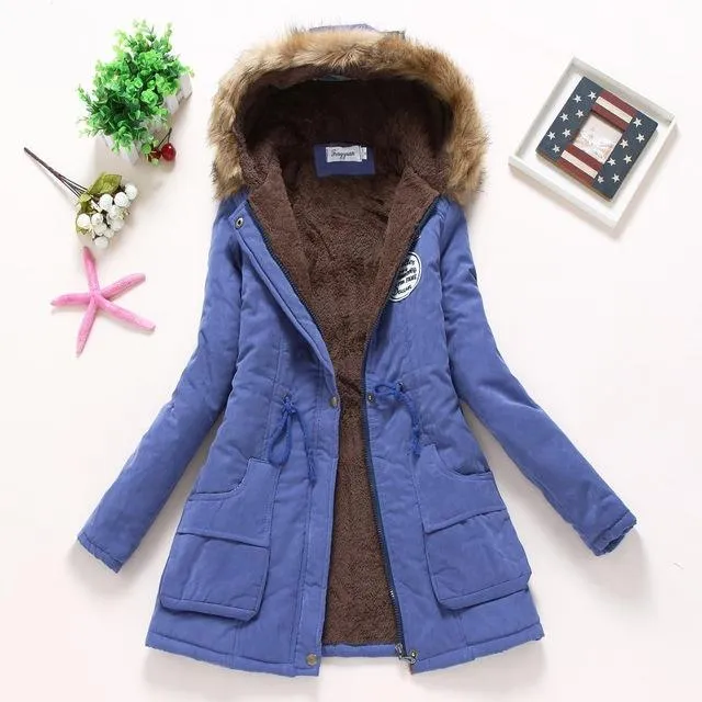 Hooded medium-long casual parka