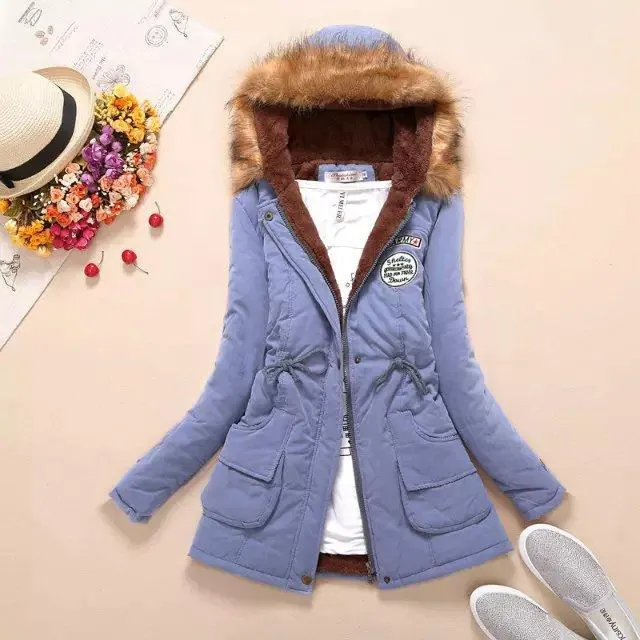 Hooded medium-long casual parka