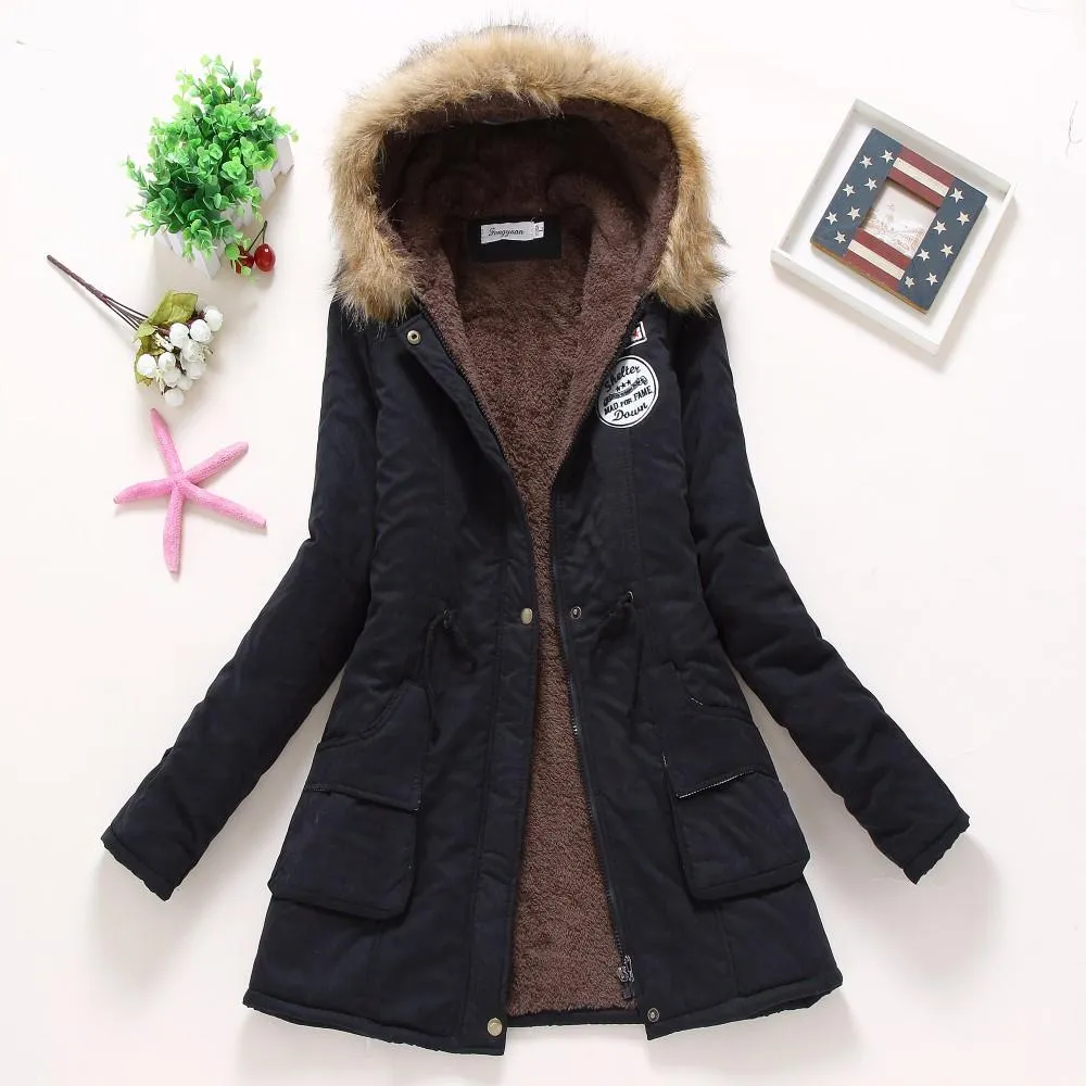 Hooded medium-long casual parka