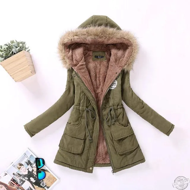 Hooded medium-long casual parka