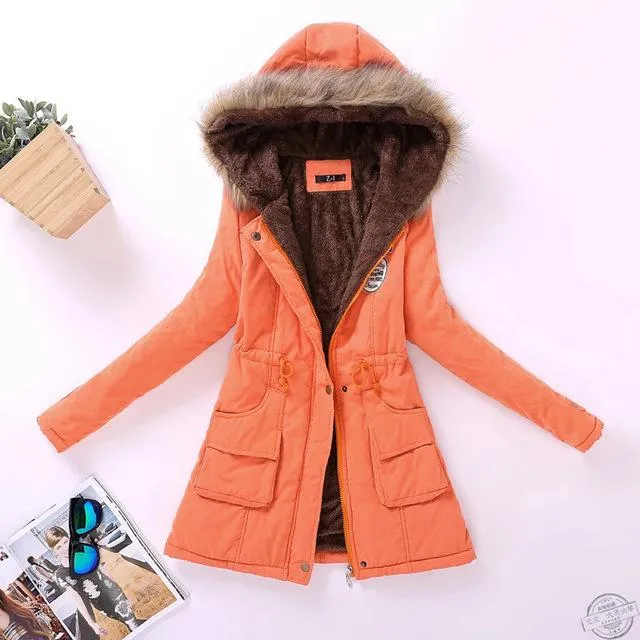 Hooded medium-long casual parka