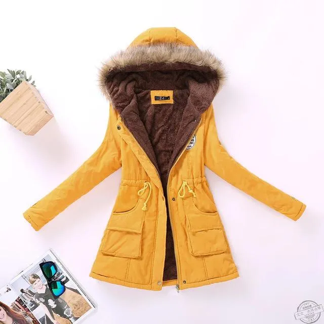 Hooded medium-long casual parka