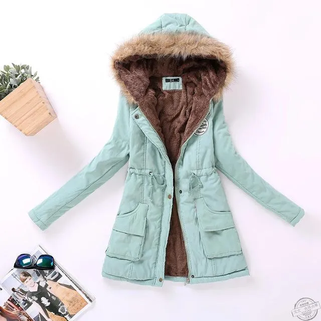 Hooded medium-long casual parka