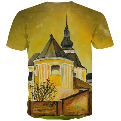 House T shirts Men Building T shirts Funny Painting Tshirts Casual Art Tshirts Cool Harajuku Shirt Print Short Sleeve T shirts