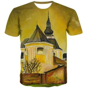 House T shirts Men Building T shirts Funny Painting Tshirts Casual Art Tshirts Cool Harajuku Shirt Print Short Sleeve T shirts