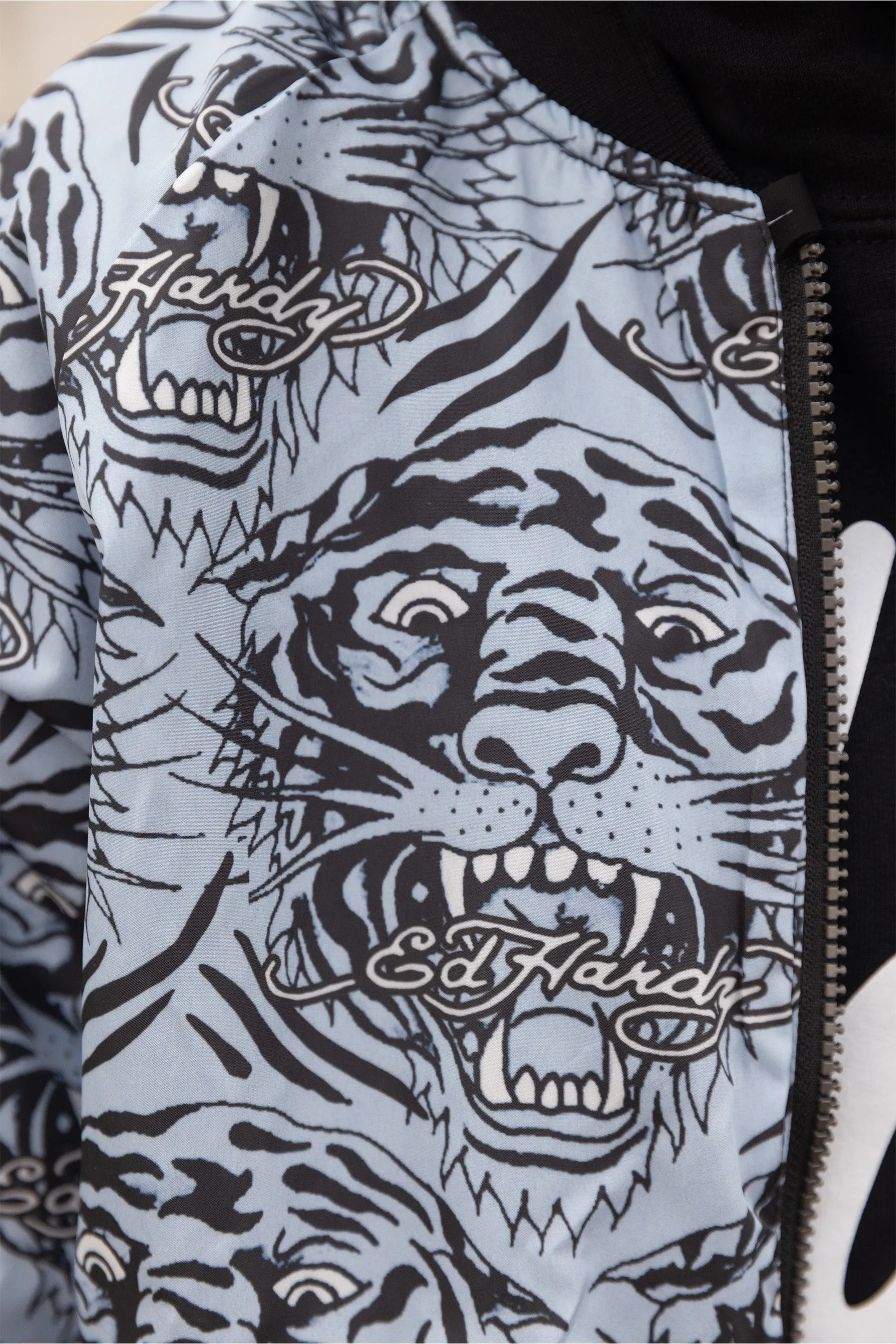 Hype X Ed Hardy Boys Black Reversible Allover Tiger Souvenir Jacket