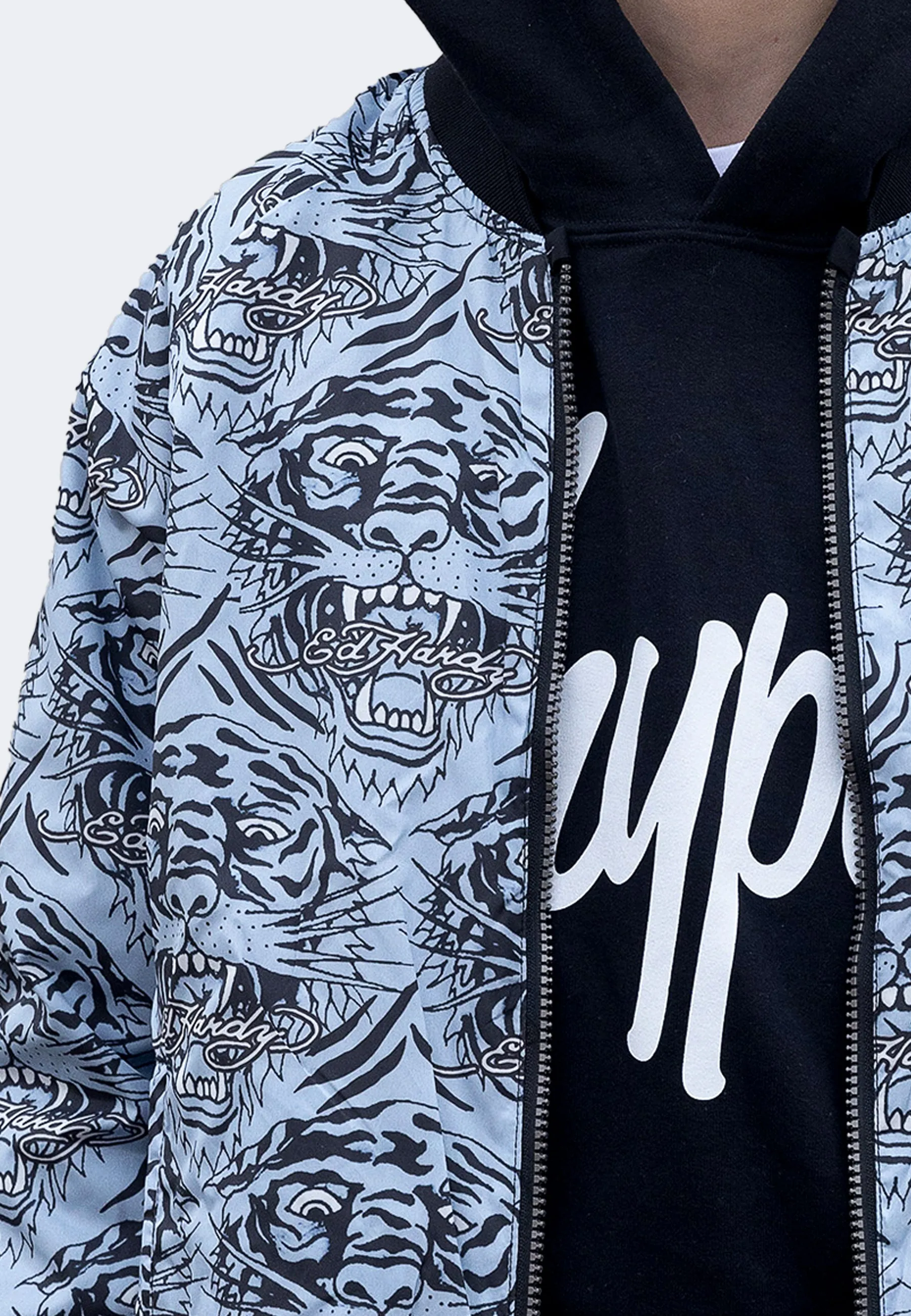 Hype X Ed Hardy Boys Black Reversible Allover Tiger Souvenir Jacket