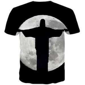 Jesus T shirts Men Moon Tshirts Cool Black T-shirts Graphic Harajuku Tshirt Printed Art T shirts Funny Short Sleeve Full Print