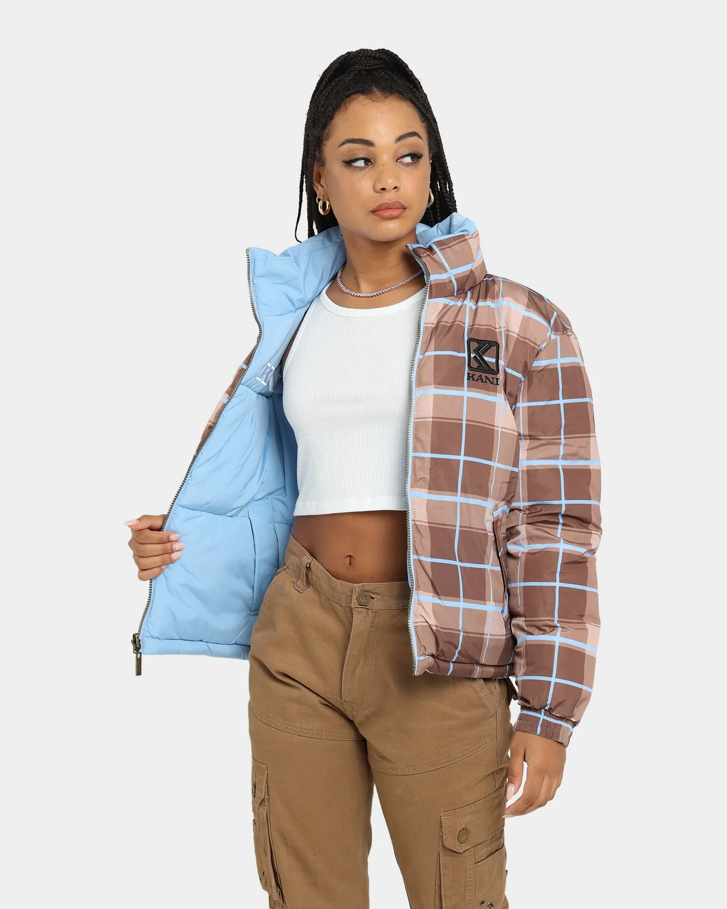 Karl Kani Women's Retro Reversible Puffer Jacket Blue/Brown