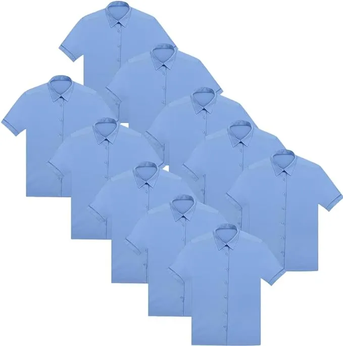 KHIM Kids Girls Full Sleeve Half Sleeve School Shirts Plain White Sky Blue Dress Shirts Pack of 10 Age 5 to 16 Years