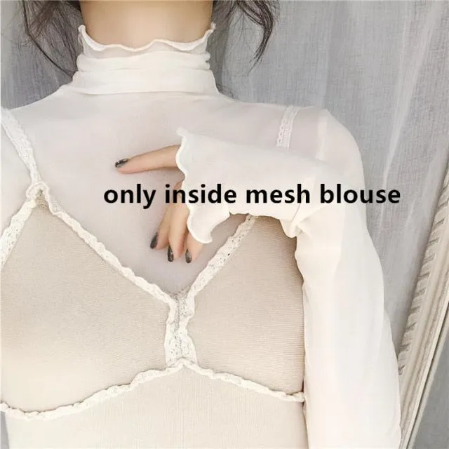 Lace Knitted Blouse | Long Sleeve Blouses | Transparent blouse for women | Sexy Women Blouse | Women Lace Blouses | Girl Romantic Blouse