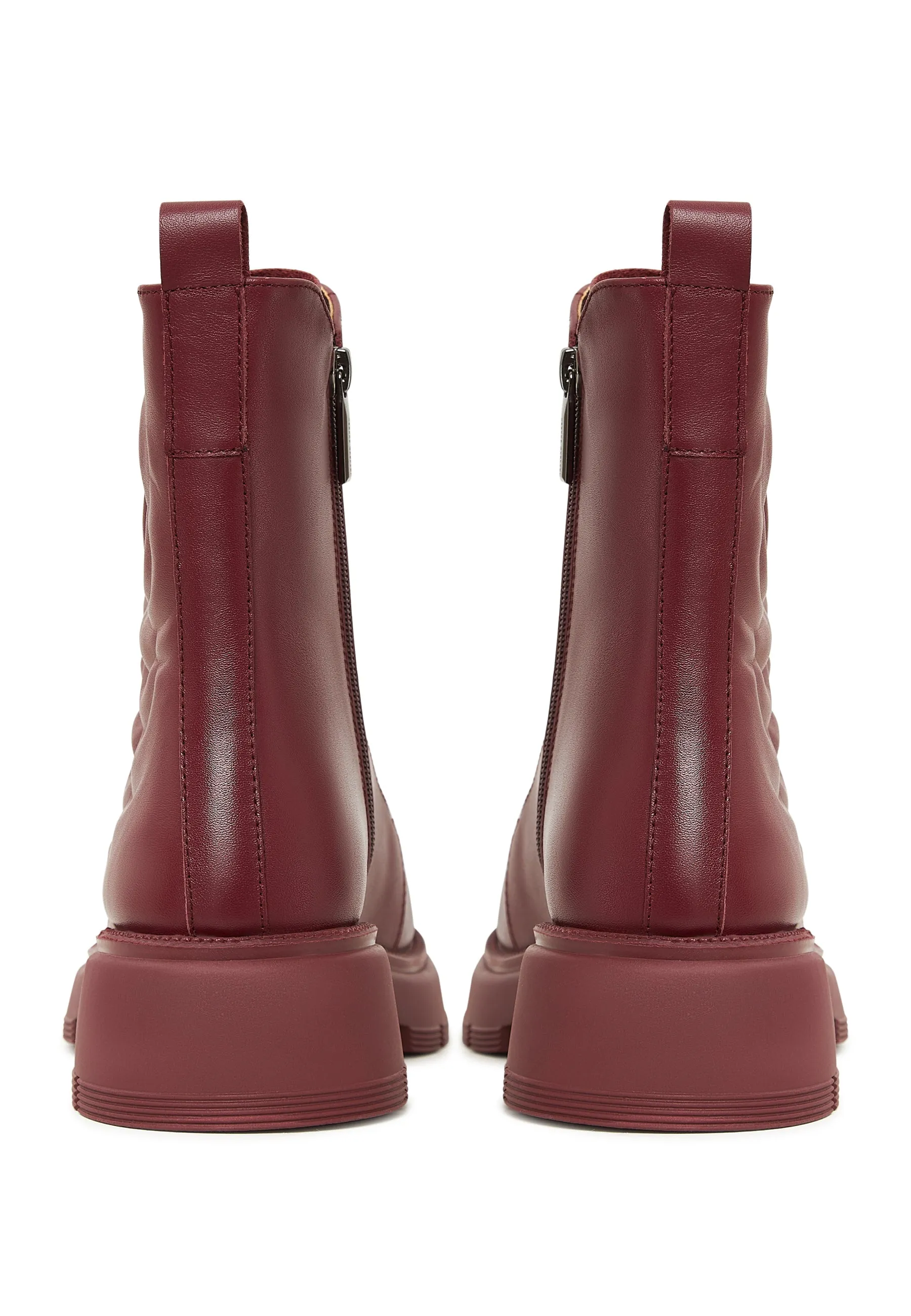 Leather Platform Ankle Boots - Bordeaux