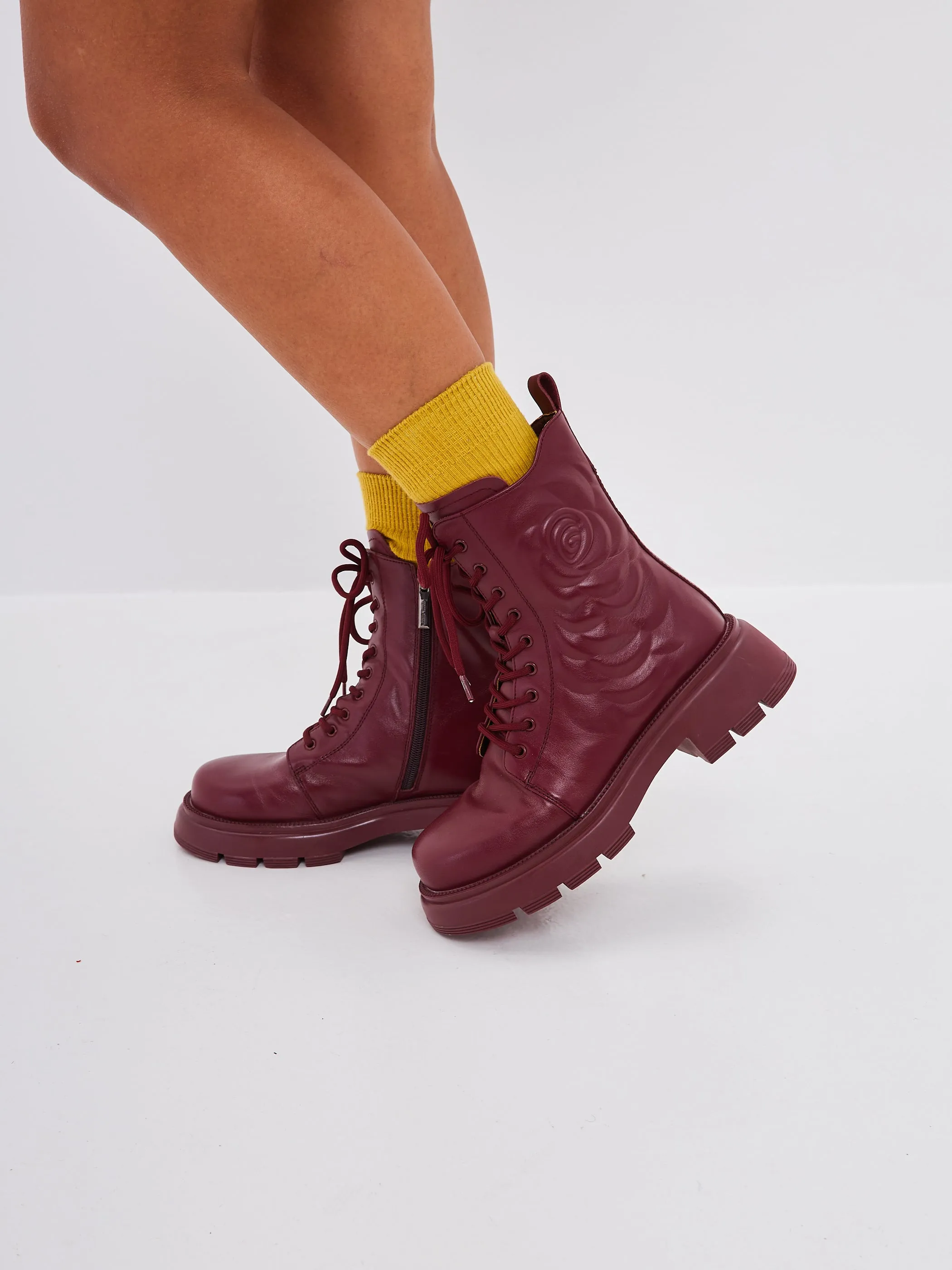 Leather Platform Ankle Boots - Bordeaux