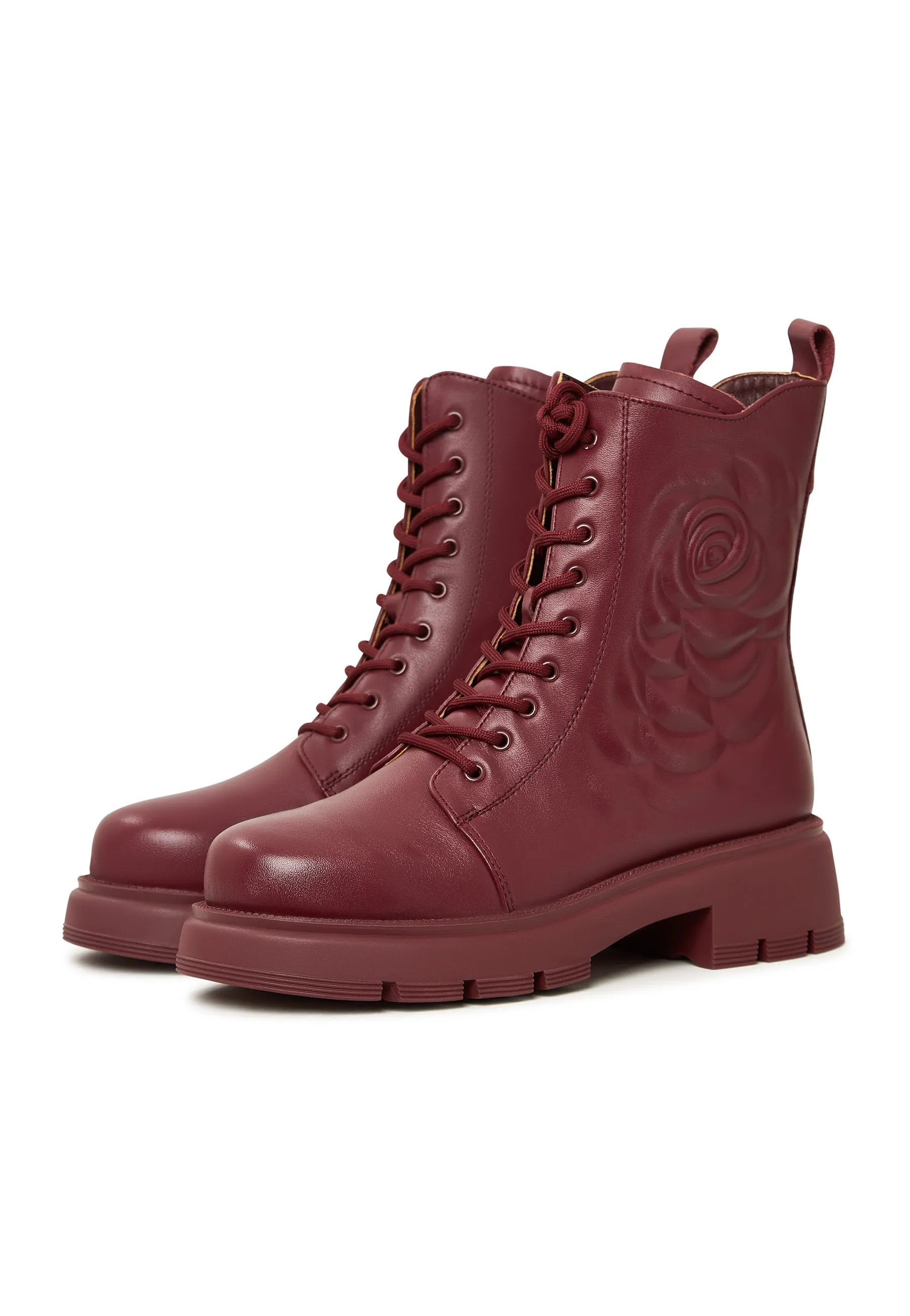 Leather Platform Ankle Boots - Bordeaux