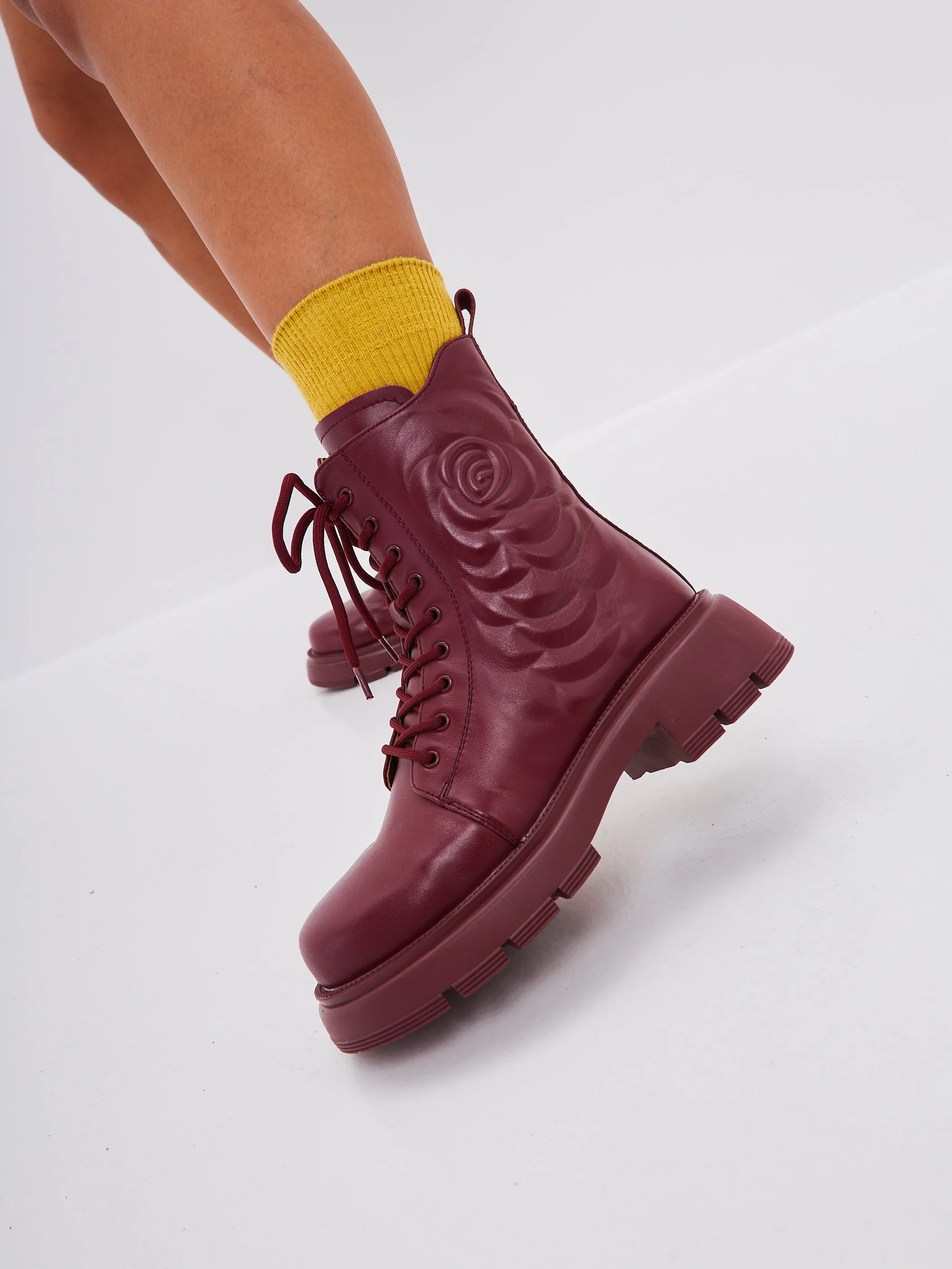 Leather Platform Ankle Boots - Bordeaux