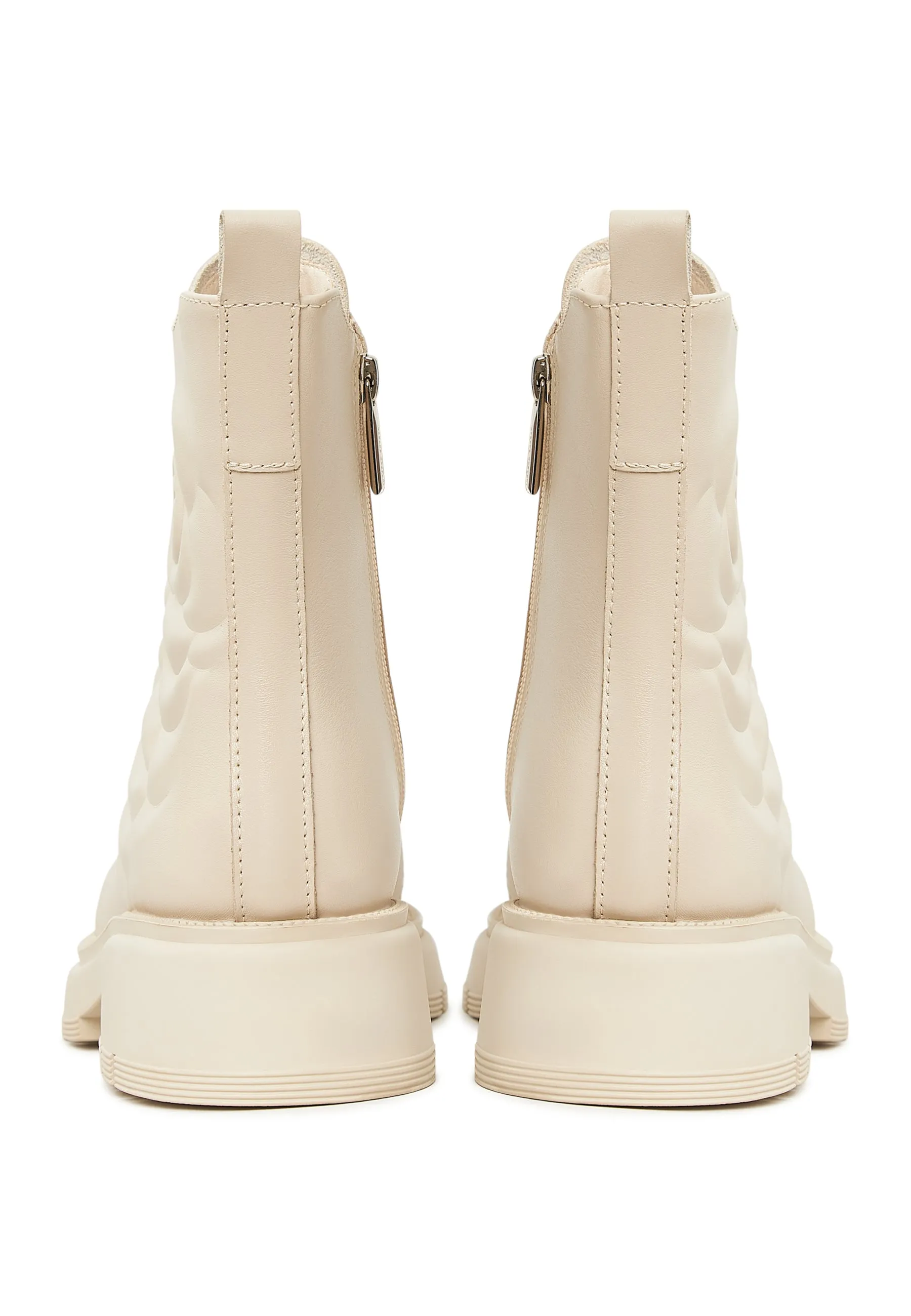 Leather Platform Ankle Boots - Ivory